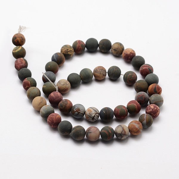 Natural Picasso Stone/Picasso Jasper Frosted Bead Strands