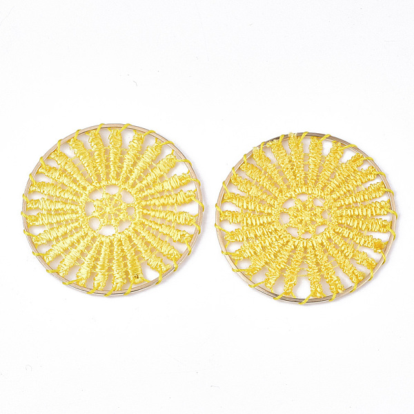 

PandaHall Polyester Woven Big Pendant Decorations, with Iron Findings, Flat Round, Light Gold, Gold, 52x1.5mm Polyester Flat Round Gold