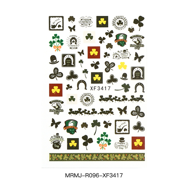 

PandaHall Self Adhesive Nail Art Stickers Decals for Ireland, for Nail Tips Decorations, Clover Pattern, Black, 95x64mm Paper Clover Black