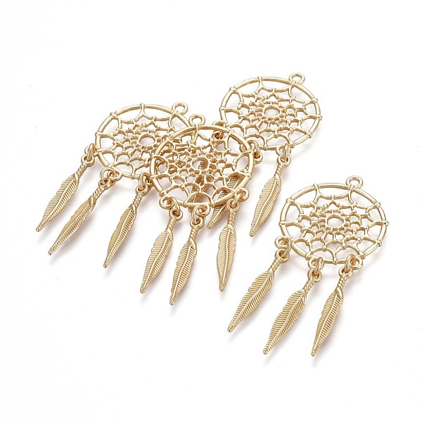 

PandaHall Tibetan Style Alloy Pendants, Woven Net/Web with Feather, Lead Free & Nickel Free & Cadmium Free, Real 18K Gold Plated, Matte Gold...