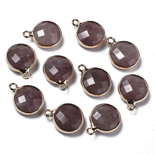 

PandaHall Natural Strawberry Quartz Charms, Faceted, with Golden Plated Brass Edge and Loop, Flat Round, 14.5x11.5x4.5mm, Hole: 1.5mm...