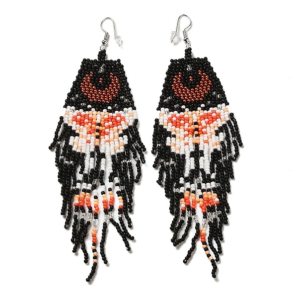 

PandaHall Bohemia Woven Glass Seed Bead Dangle Earrings, Tassel Chandelier Iron Earrings for Women, Butterfly, Black, 137.5mm Seed Beads...