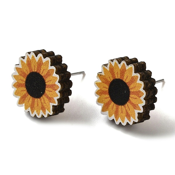 

PandaHall Wood Stud Earrings, with 316 Surgical Stainless Steel Pin, Thanksgiving Theme, Silver, Orange, Flower, 15mm Wood Flower Orange