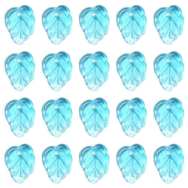 

PandaHall Autumn Theme Two-Tone Transparent Glass Charms, Leaf, Sky Blue, 13.5x10.5x3.5mm, Hole: 1.2mm Glass Leaf