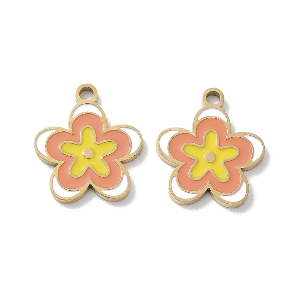 

PandaHall Ion Plating(IP) 304 Stainless Steel Enamel Pendants, Flower Charm, Golden, Gold, 17x15x1.5mm, Hole: 1.8mm Stainless Steel+Enamel...