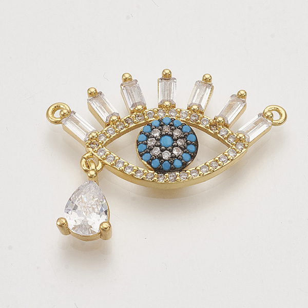 

PandaHall Brass Cubic Zirconia Pendants, Eye with teardrop, Golden, Deep Sky Blue, 21x28x3mm, Hole: 1.2mm Brass+Cubic Zirconia Eye Blue