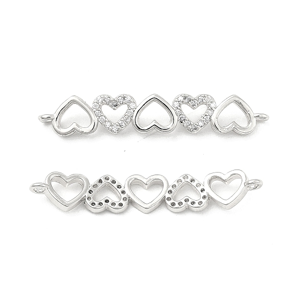 

PandaHall Brass Micro Pave Clear Cubic Zirconia Connector Charms, 5 Heart Links, Platinum, 6x34x3mm, Hole: 1.2mm Brass+Cubic Zirconia Heart...