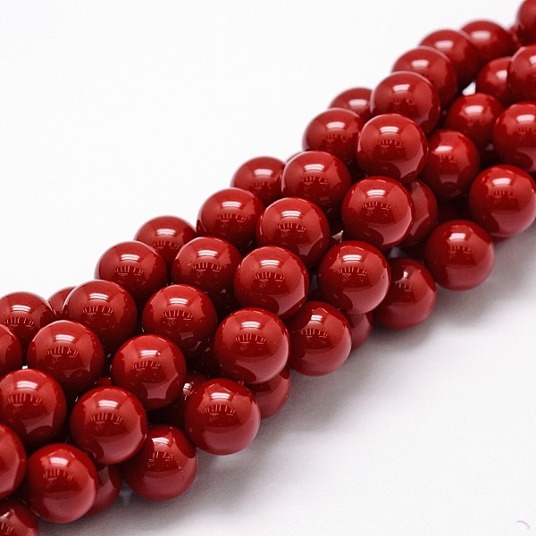 

PandaHall Shell Pearl Beads Strands, Grade A, Round, Dark Red, 10mm, Hole: 0.7~1mm, about 38pcs/strand, 15.5 inch Shell Pearl Round Red