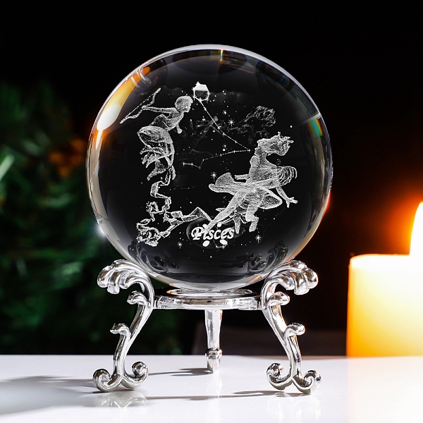 

PandaHall Inner Carving Constellation Glass Crystal Ball Diaplay Decoration, Fengshui Home Decor, Pisces, 80mm Glass Pisces Clear