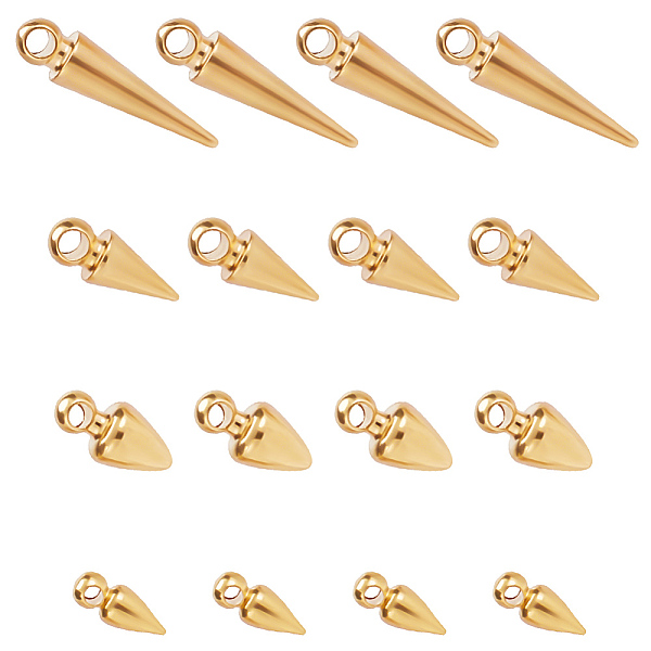 

PandaHall ARRICRAFT 120Pcs 4 Style Brass Pendants, Chain Extender Drop, Cone, Raw(Unplated), 7~16x3~4.5mm, Hole: 1~1.8mm, 30pcs/style Brass...