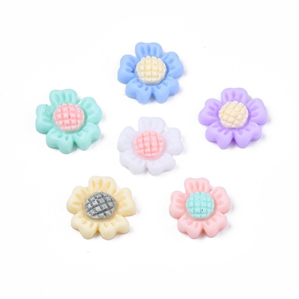 

PandaHall Opaque Resin Cabochons, Rubberized Style, Flower, Mixed Color, 9.5x9.5x3mm Resin Flower Multicolor