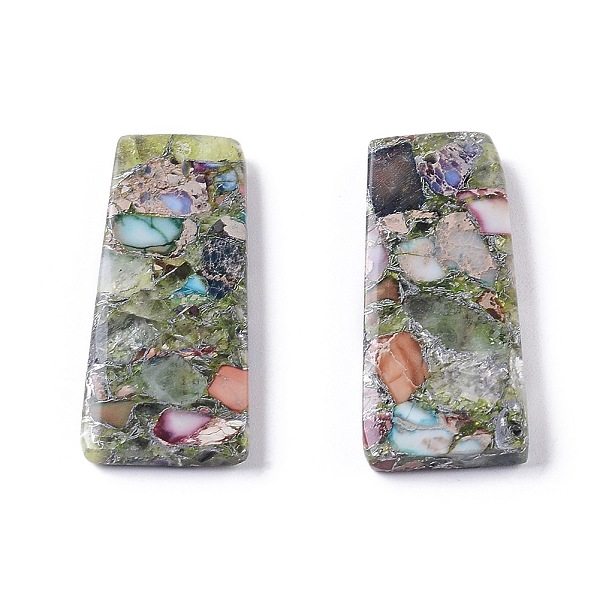 

PandaHall Assembled Imperial Jasper and Fluorite Pendants, with Brass, Dyed, Rectangle, Dark Sea Green, 42~42.5x17~18x4~4.5mm, Hole: 1.2mm...