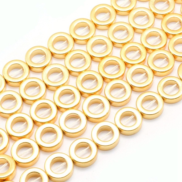 

PandaHall Electroplate Non-magnetic Synthetic Hematite Beads Strands, Grade AA, Long-Lasting Plated, Donut, Golden Plated, 12x4mm, Hole: 1mm...