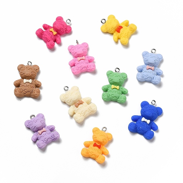 

PandaHall Opaque Resin Pendants, with Platinum Tone Iron Loops, Bear with Bowknot, Mixed Color, 27~30x20~21.5x4.5~5mm, Hole: 2mm Iron+Resin..., Multicolor