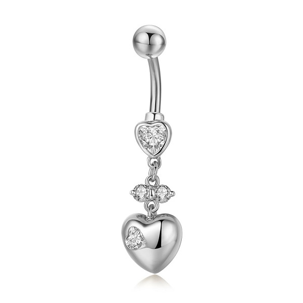 

PandaHall Piercing Jewelry, Brass Cubic Zirciona Navel Ring, Belly Rings, with 304 Stainless Steel Bar, Lead Free & Cadmium Free, Heart..., Clear