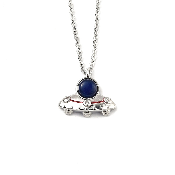 

PandaHall Brass Pendant Necklaces, with Synthetic Gemstone Beads and Spring Ring Clasps, UFO, Platinum, 15.94 inch(40.5cm) Brass