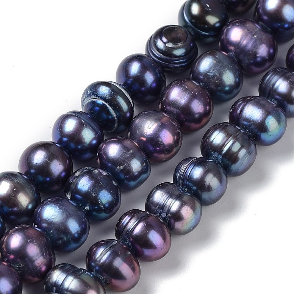 

PandaHall Natural Pearl Dyed Beads Strands, Round, Dark Blue, 8.5~9.5mm, Hole: 0.5mm, about 50pcs/strand, 15.75''(40cm) Pearl Round