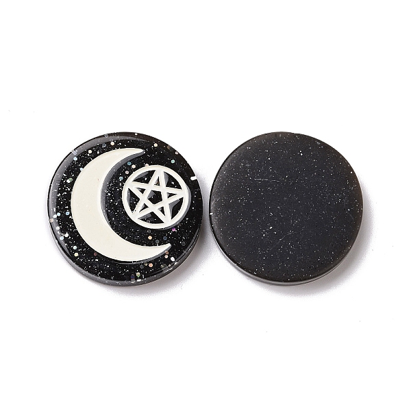 

PandaHall Resin Cabochons, with Glitter Powder, Flat Round with Moon & Pentagram Pattern, Black, 29x5.5mm Resin Moon Black