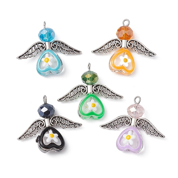 

PandaHall Glass Heart with Tibetan Style Alloy Wings Pendant, with 304 Stainless Steel Loops, Fairy Charms, Mixed Color, 26x30x8mm, Hole..., Multicolor
