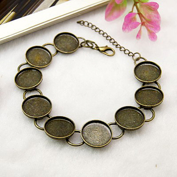 

PandaHall Brass Bracelet Making, Bracelet Blanks, Nickel Free, Antique Bronze, 210mm, Tray: 14mm Brass