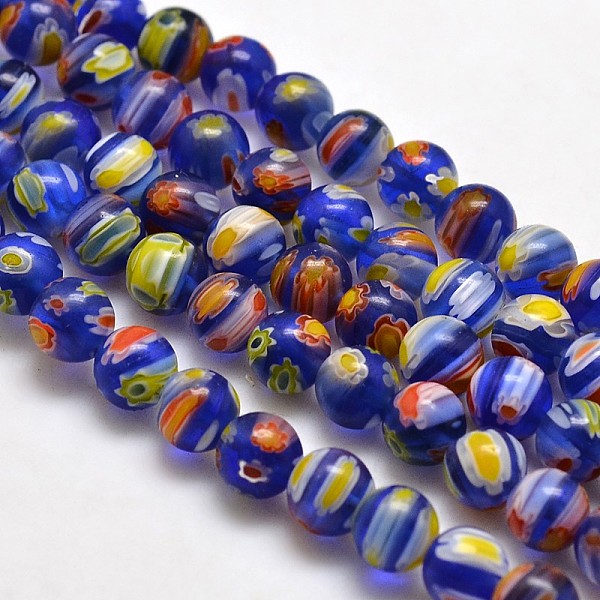 

PandaHall Round Millefiori Glass Beads Strands, Royal Blue, 6mm, Hole: 1mm, about 67pcs/strand, 14.7 inch Millefiori Lampwork Round Blue