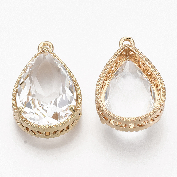 

PandaHall Faceted Glass Pendants, with Golden Tone Brass Open Back Settings, Teardrop, Clear, 23x15.5x6.5mm, Hole: 1.5mm Brass+Glass...