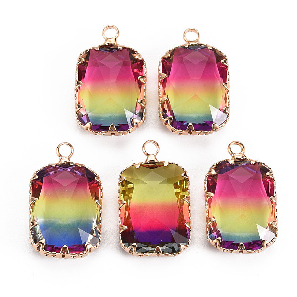 

PandaHall Gradient Color Glass Pendants, with Brass Prong Settings, Faceted, Rectangle, Light Gold, Colorful, 24x14x6mm, Hole: 1.6mm...
