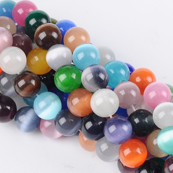 

PandaHall Cat Eye Beads, Round, Mixed Color, 10mm, Hole: 0.8mm, about 39pcs/strand, 15 inch Glass Round Multicolor