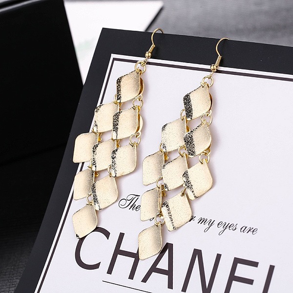 

PandaHall Fashionable Alloy Tassel Earrings, Rhombus Dangle Earrings for Women, Golden Alloy