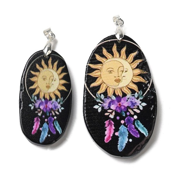 

PandaHall Natural Agate Big Pendants, with Platinum Plated Metal Pinch Bails, Dyed & Heated, Sun, 48~65x27~46x5.5~6mm, Hole: 5x3mm. Natural...