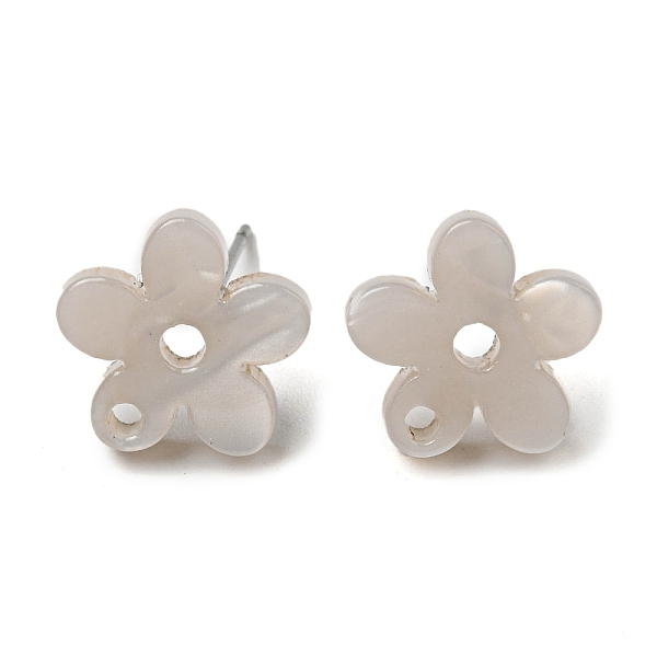 PandaHall Acrylic Stud Earring Findings, with 304 Stainless Steel Pin, Flower, Old Lace, 12x12.5mm, Hole: 1.5mm, Pin: 0.8mm Acrylic Flower
