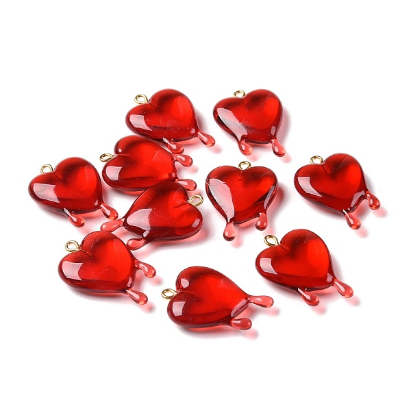 

PandaHall Transparent Resin Pendants, with Golden Iron Loop, Melting Heart, Red, 30.5x21x7mm, Hole: 1.8mm Iron+Resin Heart Red