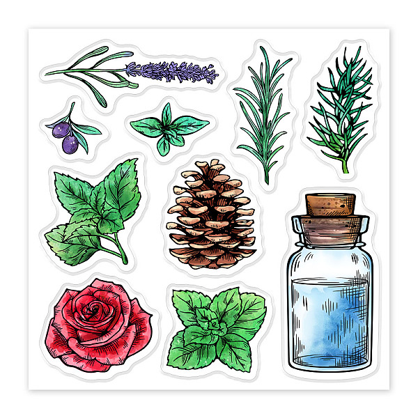 

PandaHall GLOBLELAND Rose Lavender Plants Clear Stamps Bottle Flower Embossing Stamp Sheets Silicone Leaves Clear Stamps Seal for DIY...