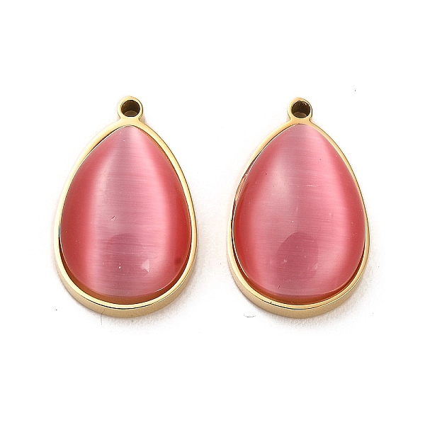 

PandaHall 304 Stainless Steel Pendants, with Cat Eye, Teardrop Charms, Real 14K Gold Plated, Salmon, 22.5x14.5x7mm, Hole: 1.5mm Stainless..., Red
