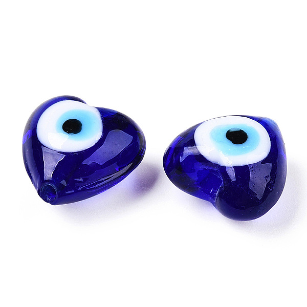 

PandaHall Handmade Lampwork Beads, Heart with Evil Eye, Dark Blue, 15x15x9~10mm, Hole: 1.5mm Lampwork Heart