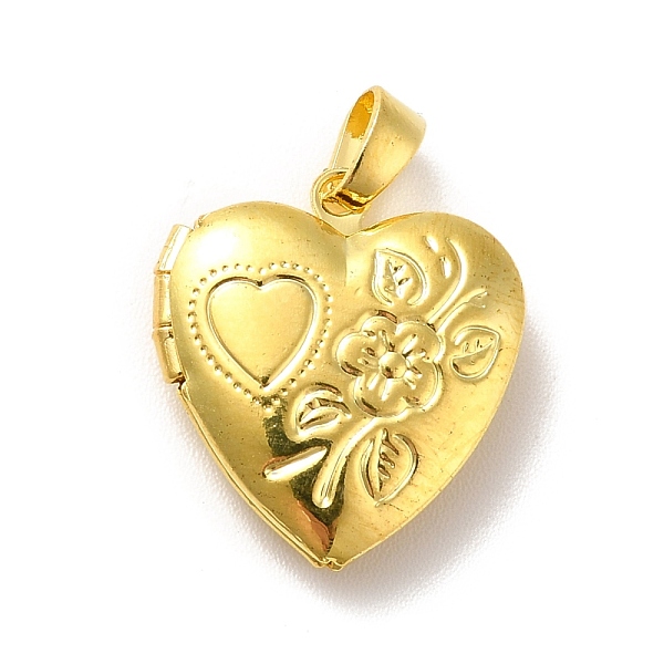 

PandaHall Rack Plating Brass Locket Pendants, Heart with Flower, Golden, 17x15x4.5mm, Hole: 4x2mm, Inner Diameter: 9x7.5mm Brass Heart