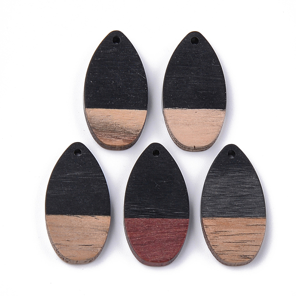 

PandaHall Resin & Walnut Wood Pendants, teardrop, Black, 31x16x3.5~4mm, Hole: 1.5mm Resin+Wood Teardrop Black