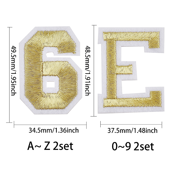 

PandaHall Gorgecraft Computerized Embroidery Cloth Iron On Patches, Costume Accessories, Appliques, Letter A~Z & Number 0~9, Gold, 72pcs/bag...