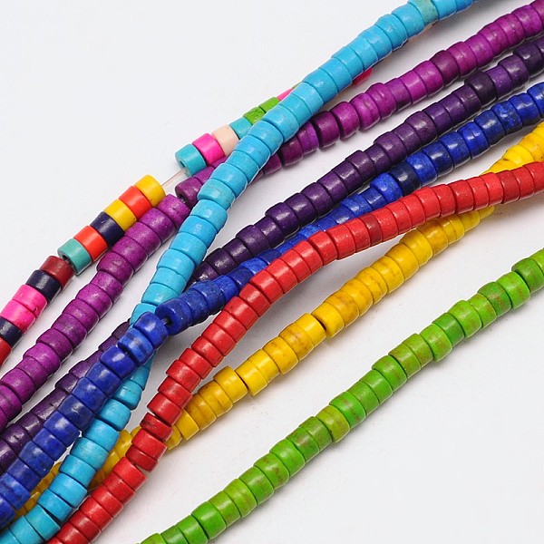 

PandaHall Dyed Synthetic Turquoise Beads Strands, Heishi Beads, Flat Round/Disc, Mixed Color, 6x3mm, Hole: 1mm, about 136pcs/strand, 15.7..., Multicolor