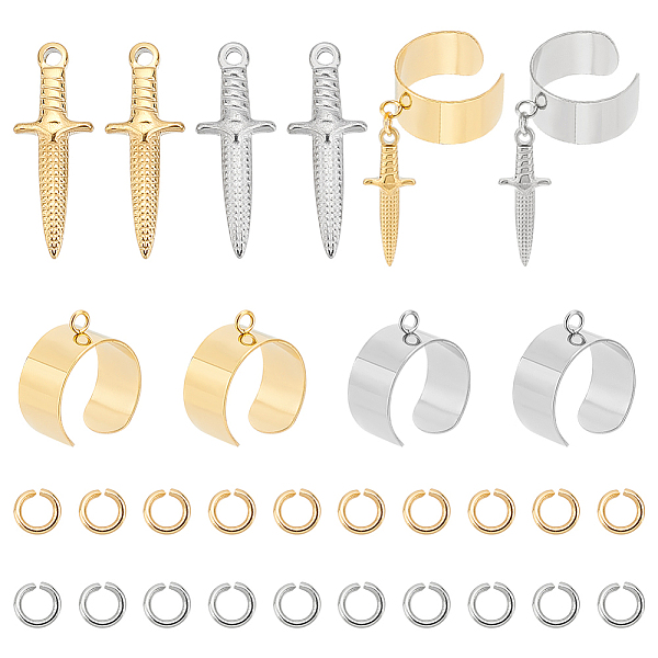 

PandaHall UNICRAFTALE 2 Colors DIY Dagger Charm Cuff Ring Making Kit Including Stainless Steel Open Ring Findings Stainless Steel Pendants...