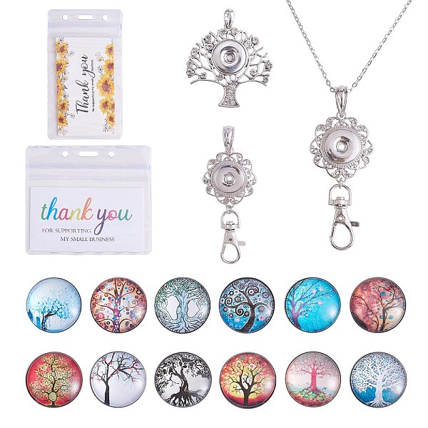 

PandaHall DIY Interchangable Pendant ID Card Holder Necklace Making Kit, Including Tree Of Life Glass Snap Cabochon, 304 Stainless Steel..., Multicolor