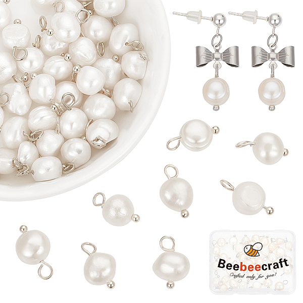 

PandaHall Beebeecraft 40Pcs Natural Cultured Freshwater Pearl Oval Charms, with Platinum Tone Brass Loops, White, 10~12x6.5~8x4~5.5mm, Hole...