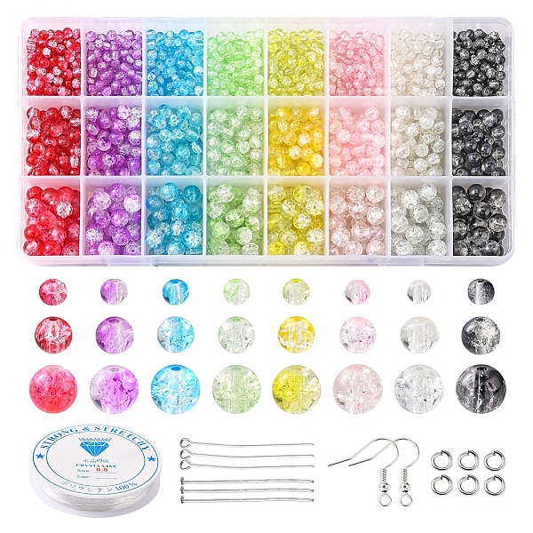 

PandaHall DIY Sparkling Beads Earring Bracelet Making Kit, Including Iron Earring Hooks, Glass Round Crackle Beads, Elastic Thread, Mixed..., Multicolor