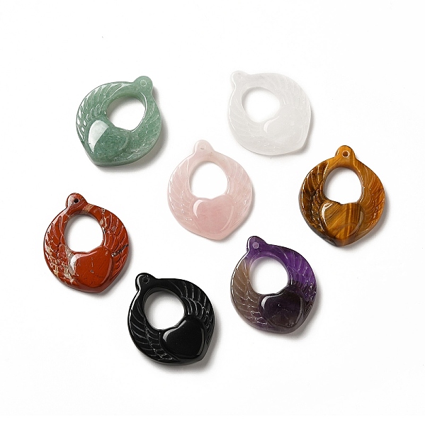 

PandaHall Natural Mixed Gemstone Pendants, Heart Wing Charms, 38x31x9mm, Hole: 1.5mm Mixed Stone Wing