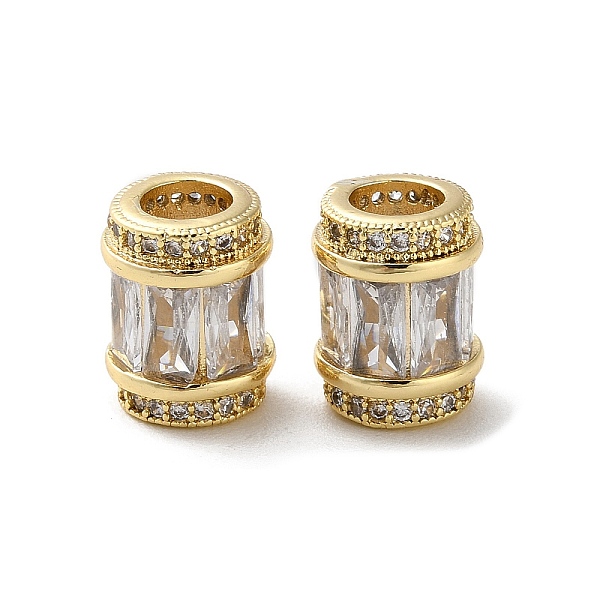 

PandaHall Brass Micro Pave Cubic Zirconia European Beads, Large Hole Beads, Column, Real 18K Gold Plated, 12x9.5mm, Hole: 5mm Brass+Cubic..., Clear