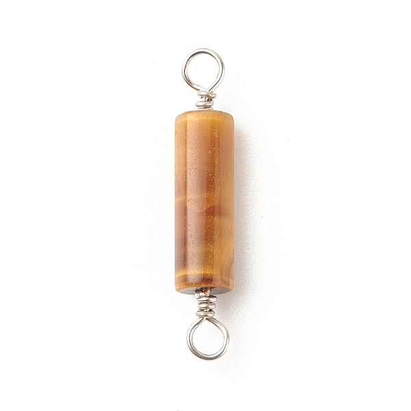 

PandaHall Natural Tiger Eye Connector Charms, with Platinum Tone Eco-Friendly Brass Wire Double Loops, Column, 23~24x4mm, Hole: 2~2.5mm...