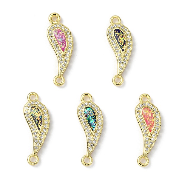 

PandaHall Brass Micro Pave Clear Cubic Zirconia Connector Charms, Synthetic Opal Feather Links, Long-Lasting Plated, Real 18K Gold Plated..., Multicolor