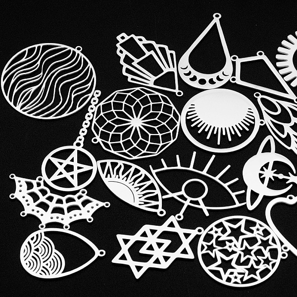 

PandaHall 201 Stainless Steel Pendants and Links Connectors, Mixed Shapes, Laser Cut, Stainless Steel Color, 18~56.5x10.5~54x1mm, Hole...