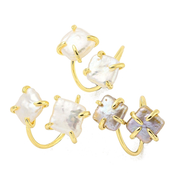 

PandaHall Natural Pearl Rhombus Open Cuff Ring, Brass Finger Ring, Real 14K Gold Plated, Inner Diameter: 19mm Pearl Rhombus