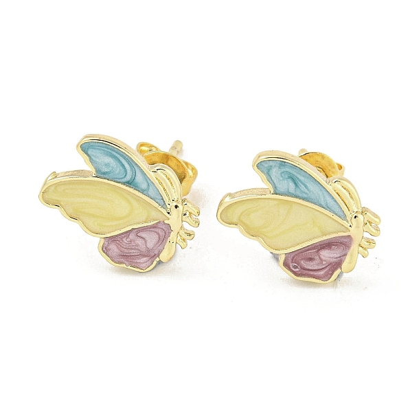 

PandaHall Butterfly Real 18K Gold Plated Brass Stud Earrings, with Enamel, Colorful, 11.5x12.5mm Brass Butterfly